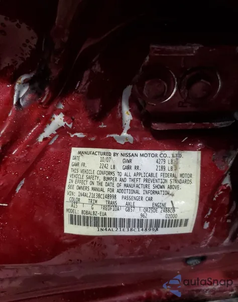 2008 Nissan Altima 2.5 из США, поврежденный, VIN 1N4AL21E38C148998